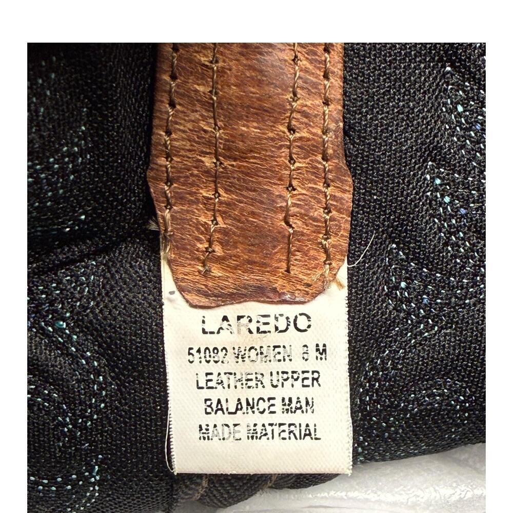 LAREDO Women's 8M Brown Leather Cowboy Pointed ToeBoots Turquoise Stitch Western - Picture 12 of 14